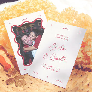 Wavy Frame Retro Photo Spanish Wedding Invitation