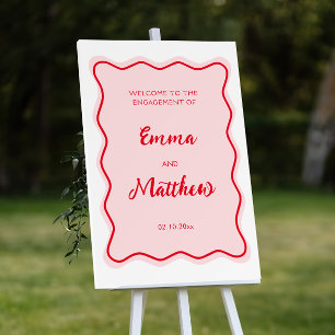 Wavy Frame Retro Red Pink Engagement Party Welcome Foam Board