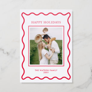 Wavy Frame Whimsical Christmas Holidays Letterpress Photo Cards