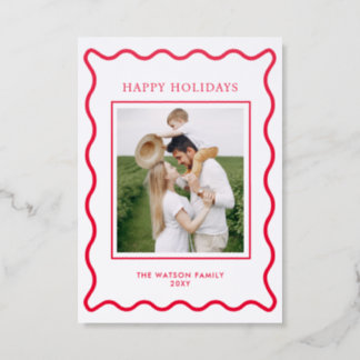 Wavy Frame Whimsical Christmas Holidays Letterpress Photo Cards