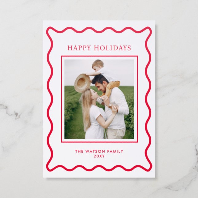 Wavy Frame Whimsical Christmas Holidays Letterpress Photo Cards (Front)