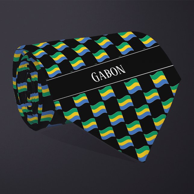 Wavy Gabon Flag Pattern  Neck Tie (Creator Uploaded)