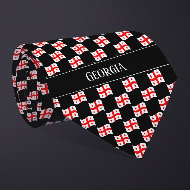 Wavy Georgia Flag Pattern  Neck Tie (Creator Uploaded)