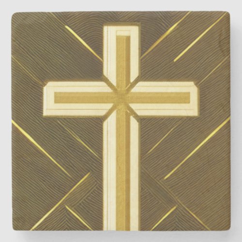 Wavy Gold Cross Marble Coaster