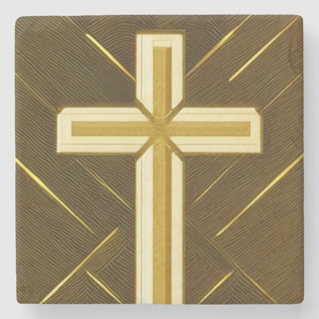 Wavy Gold Cross Marble Coaster (Front)