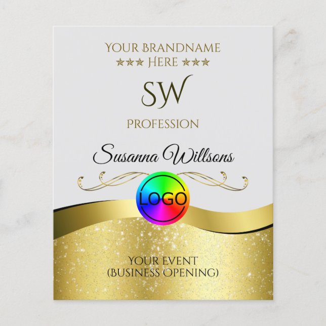 Wavy Gold Decor on Light Gray Logo Monogram Flyer (Front)