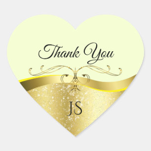 Wavy Gold Deluxe Decor on Light Yellow Thank You Heart Sticker