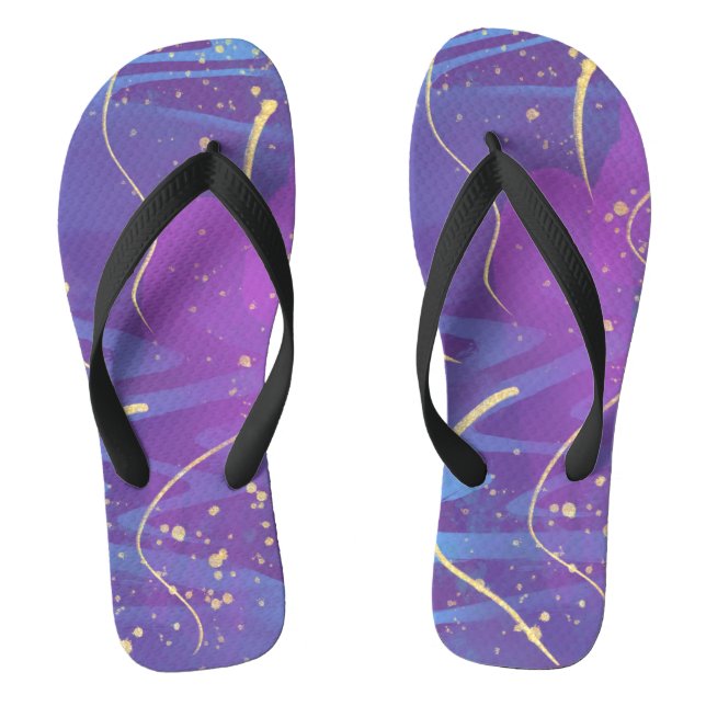 Wavy Gold Line & Confetti Purple Simple Minimalist Flip Flops (Footbed)