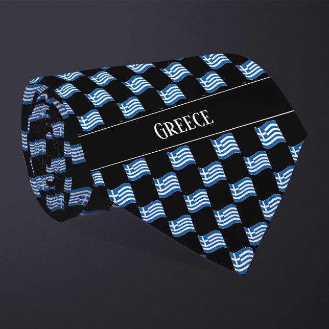 Wavy Greece Flag Pattern  Neck Tie (Creator Uploaded)