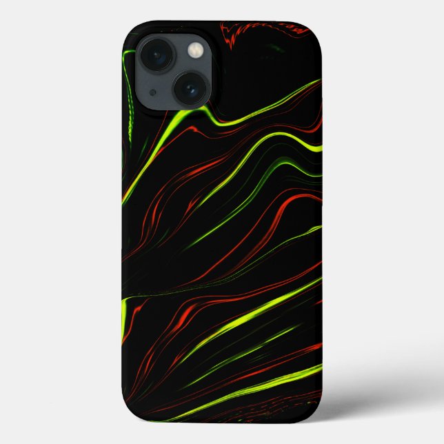 Wavy green and red long strokes, black background Case-Mate iPhone case (Back)