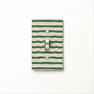 Wavy Green and White Stripes Light Switch Cover
