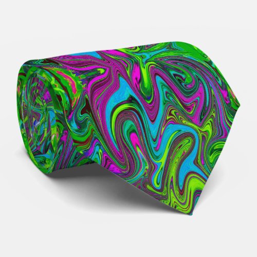 Wavy Green Blue and Magenta Abstract Art Neck Tie