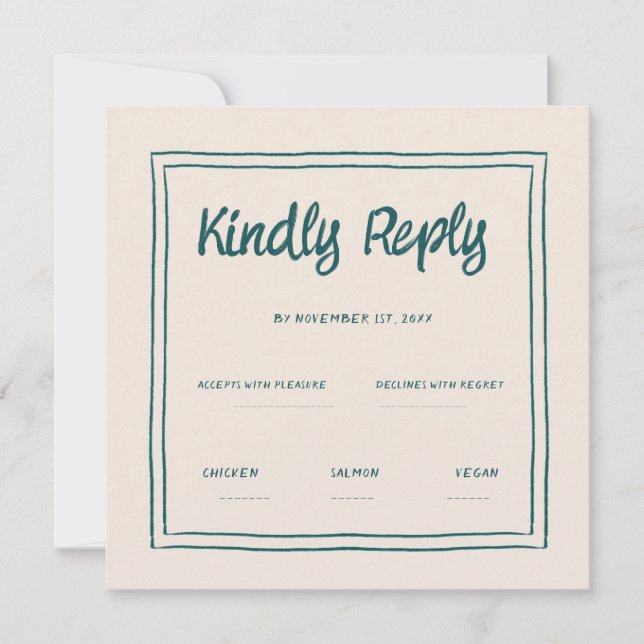 Wavy Green Handwriting Retro Wedding Rsvp  Invitation (Front)