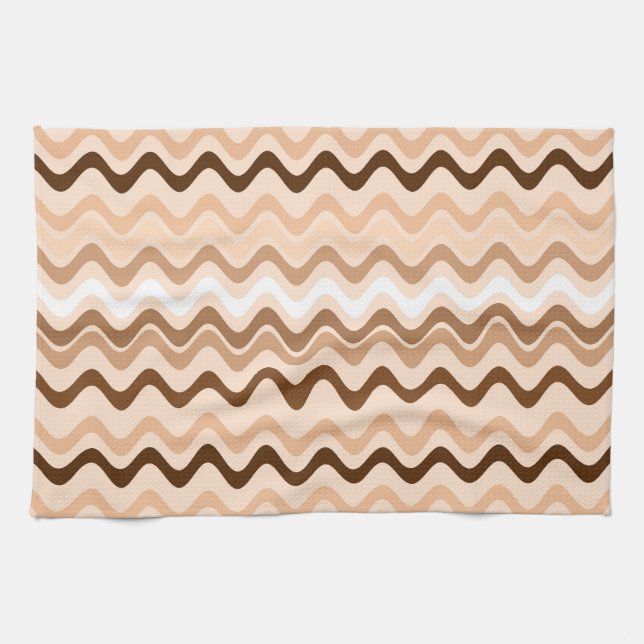 Wavy Groovy Stripes Beige and Brown Kitchen Towel (Horizontal)