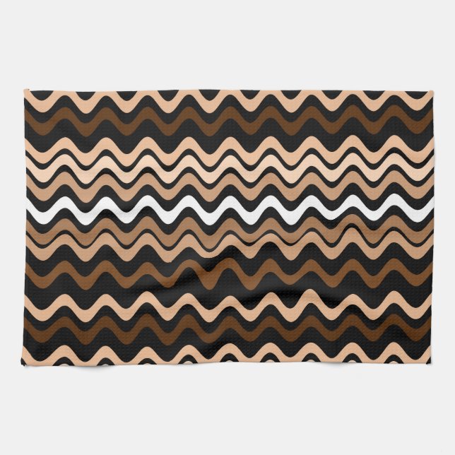 Wavy Groovy Stripes Dark Brown Kitchen Towel (Horizontal)