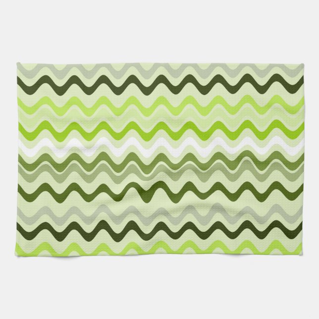 Wavy Groovy Stripes Light Green Kitchen Towel (Horizontal)