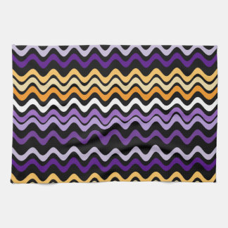 Wavy Groovy Stripes Purple and Orange Kitchen Towel