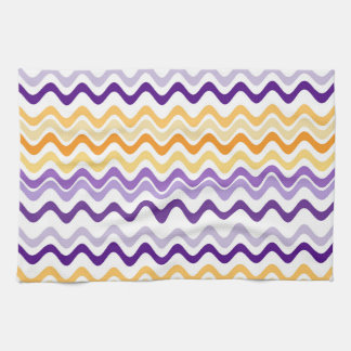 Wavy Groovy Stripes Purple and White Kitchen Towel