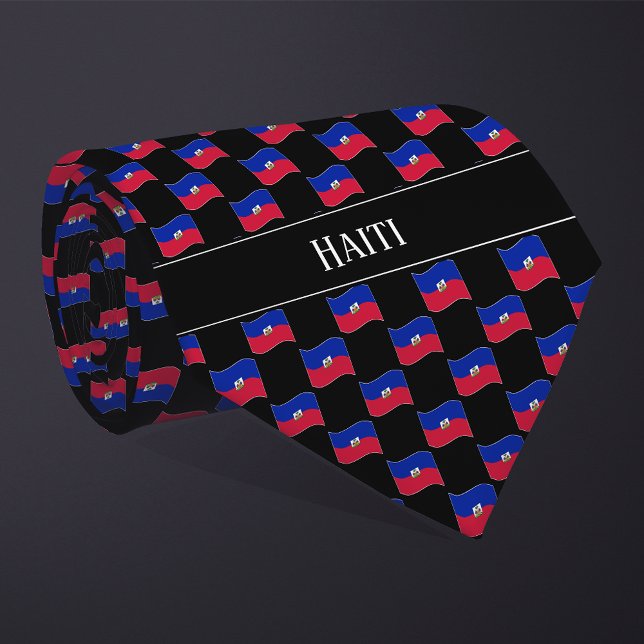 Wavy Haiti Flag Pattern  Neck Tie (Creator Uploaded)