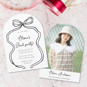 Wavy Hand Drawn Bow Photo Arch Graduation Party Invitation
