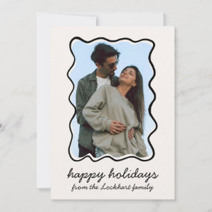 Wavy Hand Drawn Funky Whimsical Border Photo  Holiday Card