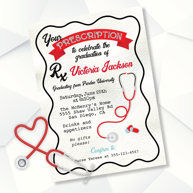 Wavy hand drawn Medical Prescription Graduation Invitation (Creator Uploaded)