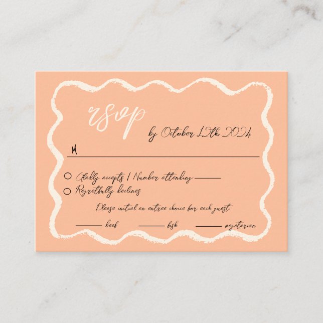 Wavy Hand Drawn Scribble Squiggle RSVP Wedding  Enclosure Card (Front)