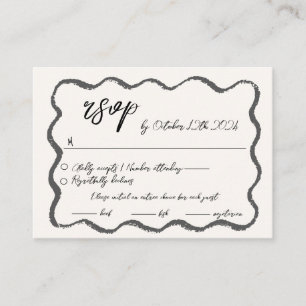 Wavy Hand Drawn Scribble Squiggle RSVP Wedding  Enclosure Card