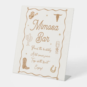 Wavy Hand Drawn Western Bridal Shower Mimosa Bar Pedestal Sign