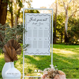 Wavy Hand written Wedding Seating Chart 8 Tables Foam Board