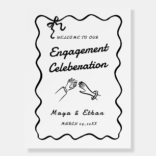 Wavy Handdrawn Whimsical Engagement Party Sign