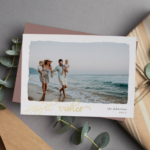 Wavy   Horizontal Joyful Wishes Photo Foil Holiday Card