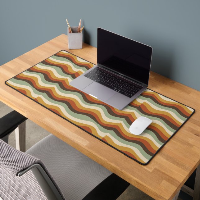 Wavy Horizontal Stripes - Groovy 70s Flow Desk Mat (Office 2)