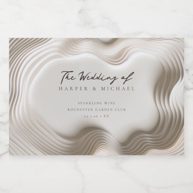 Wavy ivory personalized wedding sparkling wine label (Single Label)
