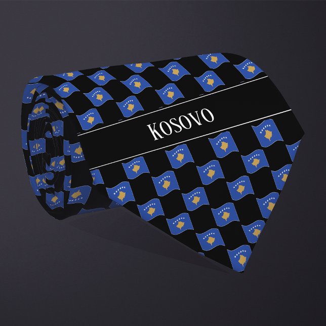 Wavy Kosovo Flag Pattern  Neck Tie (Creator Uploaded)