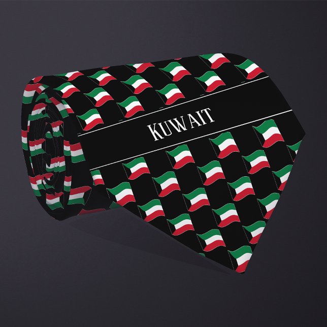 Wavy Kuwait Flag Pattern  Neck Tie (Creator Uploaded)