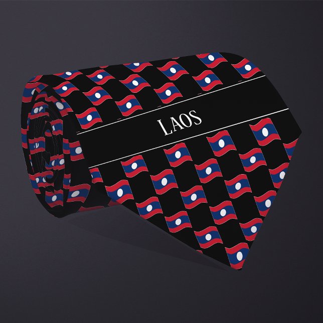 Wavy Laos Flag Pattern  Neck Tie (Creator Uploaded)