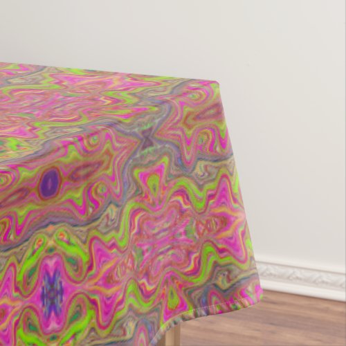 Wavy Lime Green and Hot Pink Trippy Pattern Tablecloth