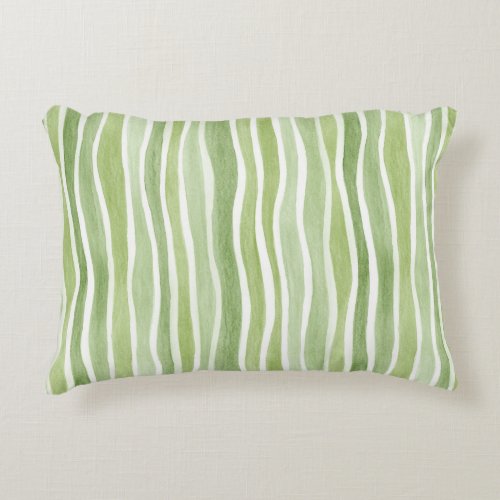 Wavy Lime Green Cream Stripes Accent Pillow