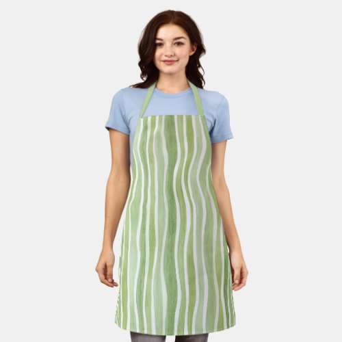 Wavy Lime Green Cream Stripes Apron