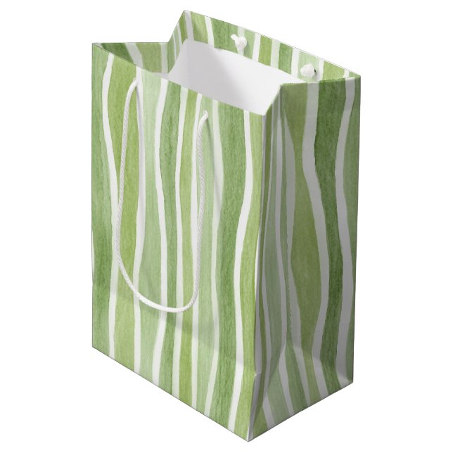 Wavy Lime Green Cream Stripes Medium Gift Bag (Front Angled)