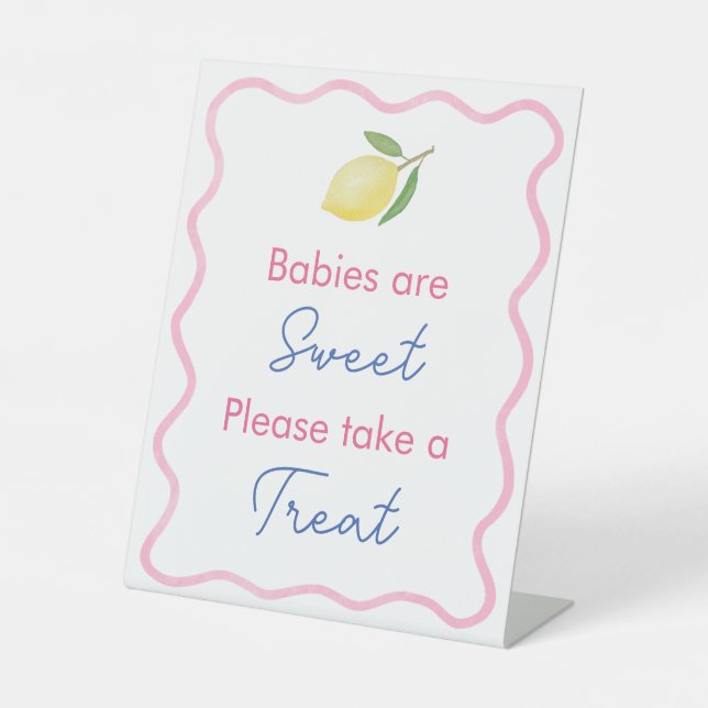 Wavy Line Babies Are Sweet Baby Shower Favor Pedestal Sign (Front)