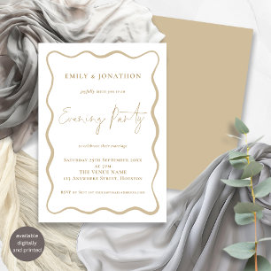 Wavy Line Border Gold Script Wedding Evening Party Invitation
