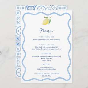 Wavy Line Border Lemon Wedding Shower Place Card