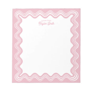 Wavy Line Border Pink and White Personalized Name Notepad