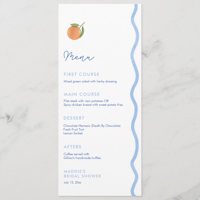 Wavy Line Clean Aesthetic Summer Wedding Shower  Menu (Front)