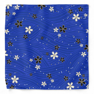 Wavy lines, adorned with black and white flowers Bandana