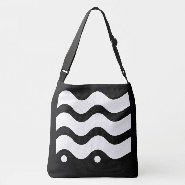 Wavy Lines Black and White Design Crossbody Bag (Back)