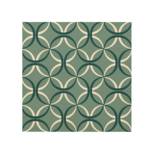 Wavy Lines Green Seamless Pattern Wood Wall Art