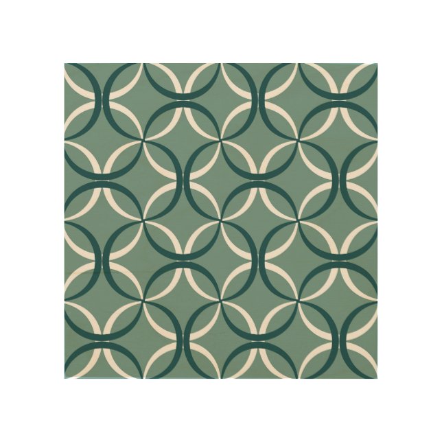 Wavy Lines Green Seamless Pattern Wood Wall Art (Front)